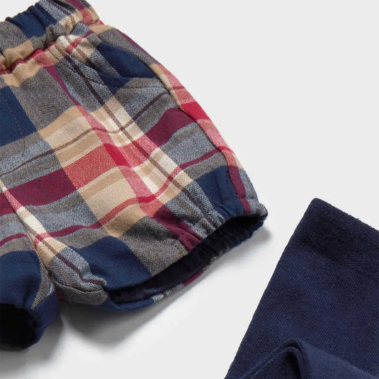 Conjunto 3pz buzo tejido reno, short de cuadros y medias - Mayoral