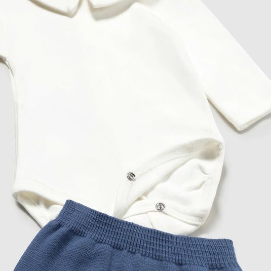 Conjunto 3pz chaqueta tejida, body y pantalón con pie Azul Arándano - Mayoral