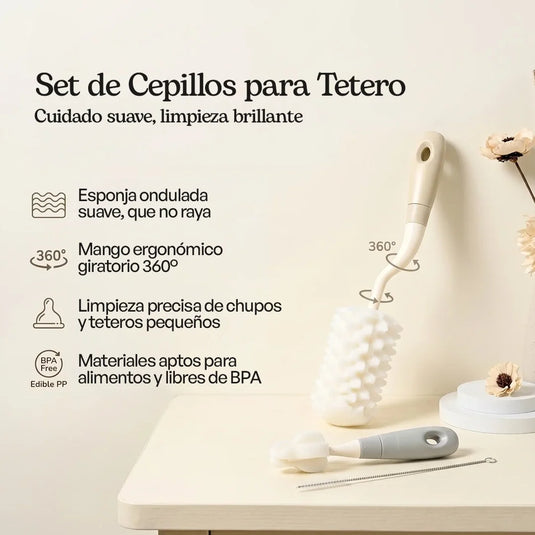Set de cepillos limpiatetero con esponja, incluye cepillo para chupo y pitillo - Cocco Semana 2026
