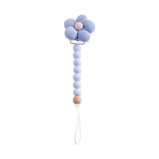 Sujetador de chupete en silicona con diseño de flor y clip de seguridad para bebé