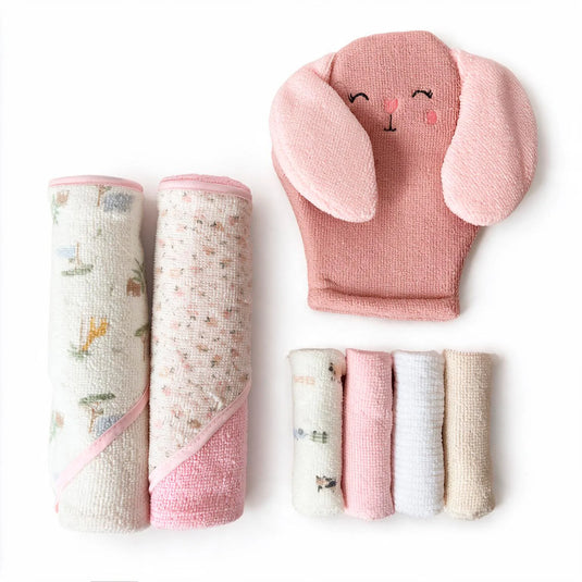 Set de baño para bebé con 2 toallas con capucha, manopla y 4 toallitas, suaves y absorbentes