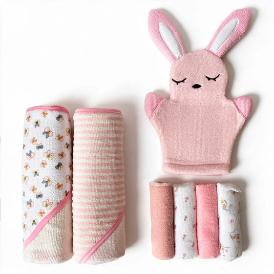 Set de baño para bebé con 2 toallas con capucha, manopla y 4 toallitas, suaves y absorbentes