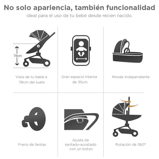 Coche AULON 360° con Portabebé, coche europeo, AULON MAX, coche 3 en 1 para bebés - Aulon