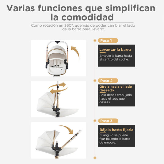 Coche AULON 360° con Portabebé, coche europeo, AULON MAX, coche 3 en 1 para bebés - Aulon