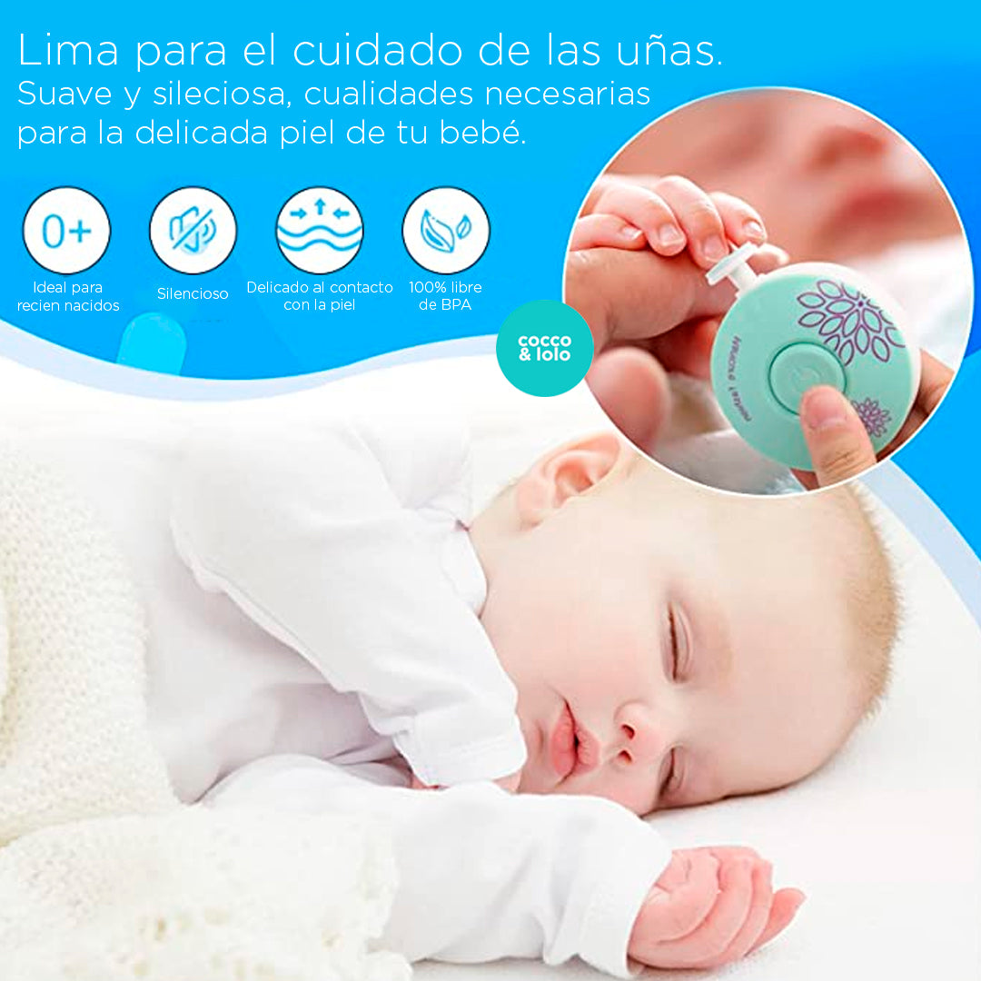 Lima eléctrica de uñas para bebé recién nacido, suave, silenciosa, con cabezales de repuesto