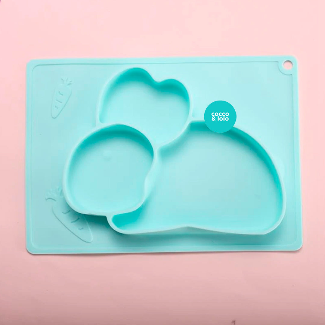 Plato en silicona para etapa de aprendizaje, antideslizante, resistente a microondas, en diseño de conejo