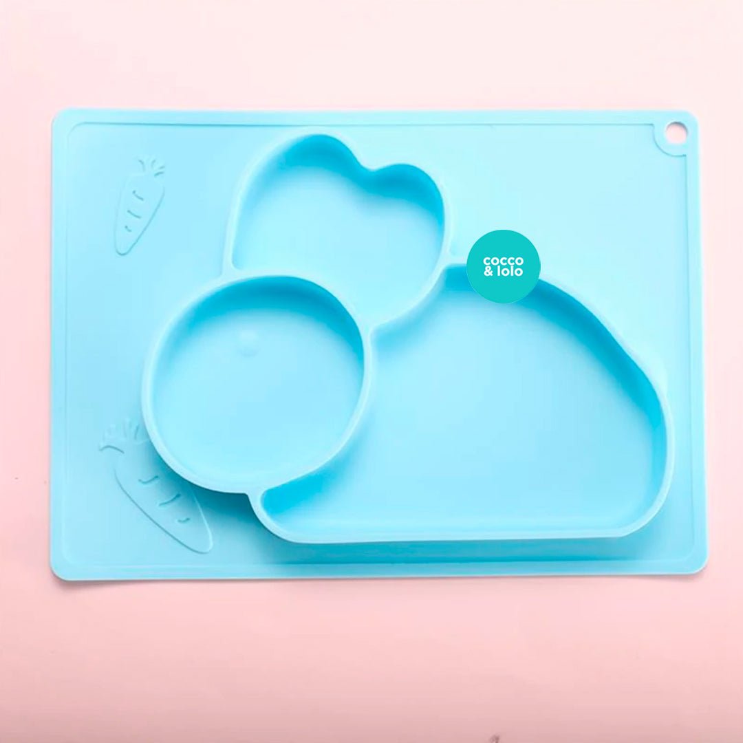 Plato en silicona para etapa de aprendizaje, antideslizante, resistente a microondas, en diseño de conejo