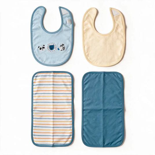 Set de babero y paño de eructo con animalitos para bebé, algodón suave