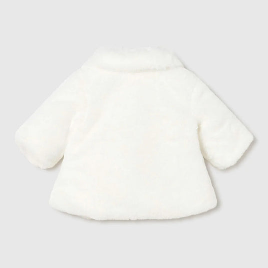 Abrigo ovejero peludo con bolsillos blanco para bebé, cierre con botones a presión, suave y gustoso tejido exterior de pelo, forro interior enguatado de gran ligereza para un mejor aislamiento térmico, bolsillos funcionales - Mayoral