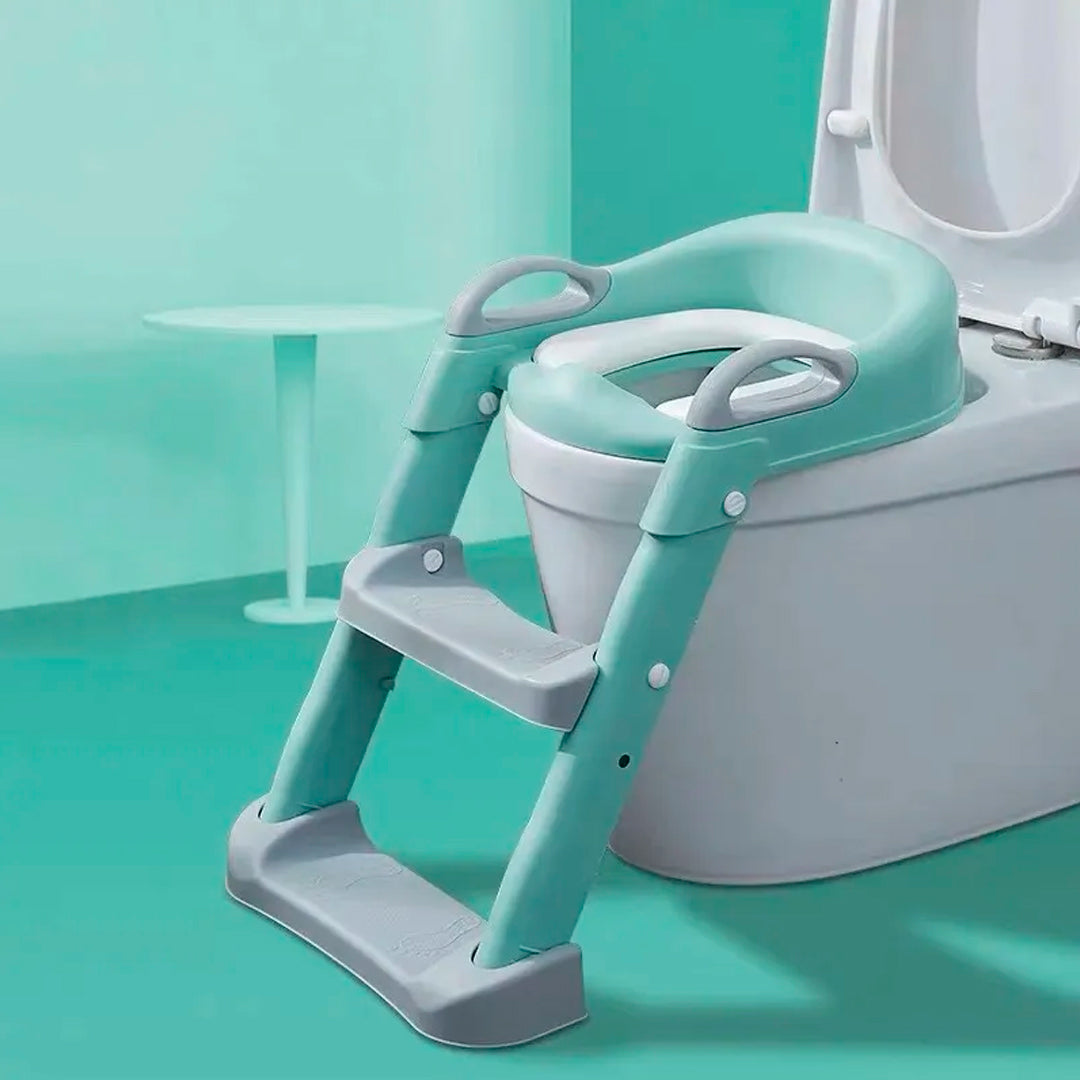 Adaptador de inodoro plegable para niños y niñas con escalera, almohadillas antideslizantes y cojín suave Verde Menta