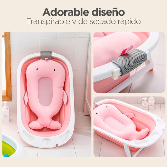 Almohadilla para bañera diseño de Ballenita, cojín de baño para bebé, hecho en material de secado rápido, con correas ajustables a la medida de la bañera