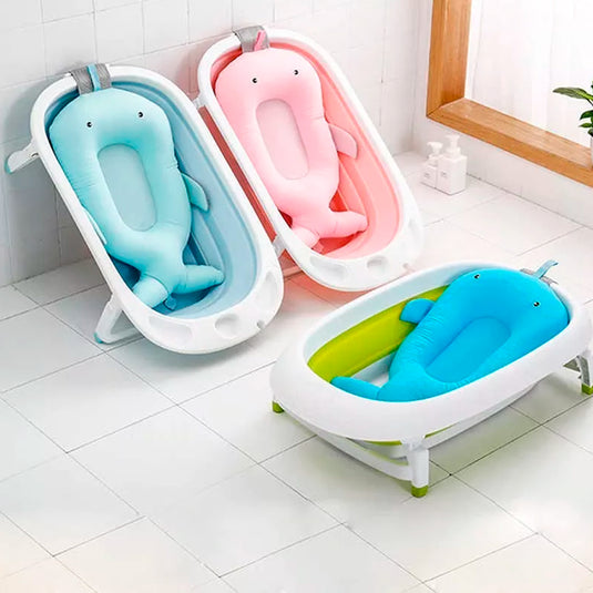 Almohadilla para bañera diseño de Ballenita, cojín de baño para bebé, hecho en material de secado rápido, con correas ajustables a la medida de la bañera