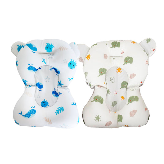 Almohadilla de bañera con diseño estampado, para bebé, de fácil secado, sistema antideslizante y ajuste por correas, relleno de partículas de poliestireno EPS