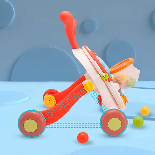 Andadera multifuncional 2 en 1 diseño foca aguamarina, mesa de juego multiactividades que se puede usar independiente, colores, luces y melodías estimulantes, ruedas con giro ajustable, diseño en pirámide para mayor estabilidad - Huanger