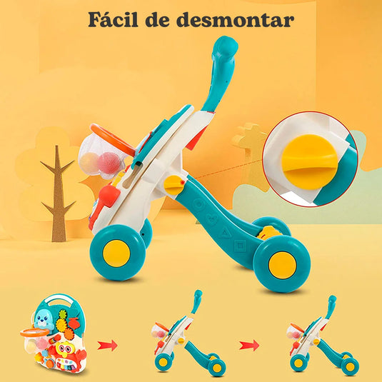 Andadera multifuncional 2 en 1 diseño foca aguamarina, mesa de juego multiactividades que se puede usar independiente, colores, luces y melodías estimulantes, ruedas con giro ajustable, diseño en pirámide para mayor estabilidad - Huanger