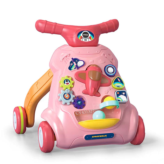 Andadera didáctica con centro de actividades, nave espacial con luces y sonidos, actividades para estimulación del bebé, ruedas ajustables para sus primeros pasos