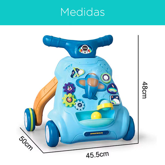 Andadera didáctica con centro de actividades, nave espacial con luces y sonidos, actividades para estimulación del bebé, ruedas ajustables para sus primeros pasos