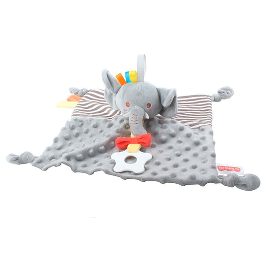 Apego Elefante gris con cascabel y rascaencias, hecho en material suave e hipoalergénico, con rascaencias en silicona suave de grado alimenticio 100% libre de BPA