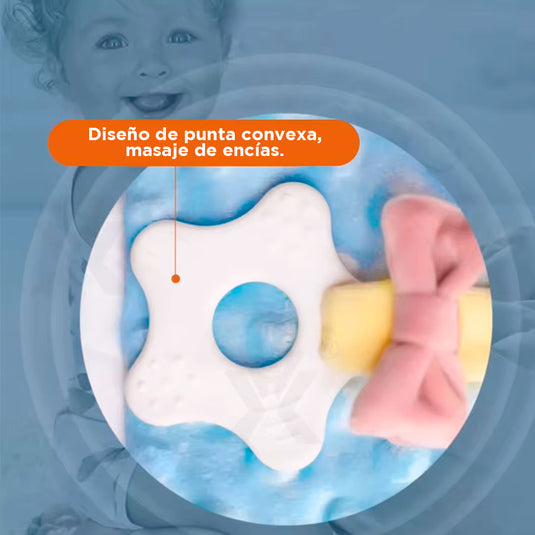 Apego Elefante gris con cascabel y rascaencias, hecho en material suave e hipoalergénico, con rascaencias en silicona suave de grado alimenticio 100% libre de BPA