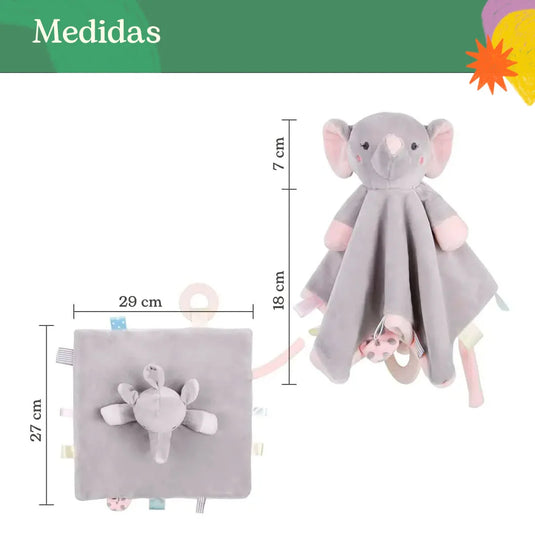 Apego Elefante Gris de peluche con cascabel y rascaencias