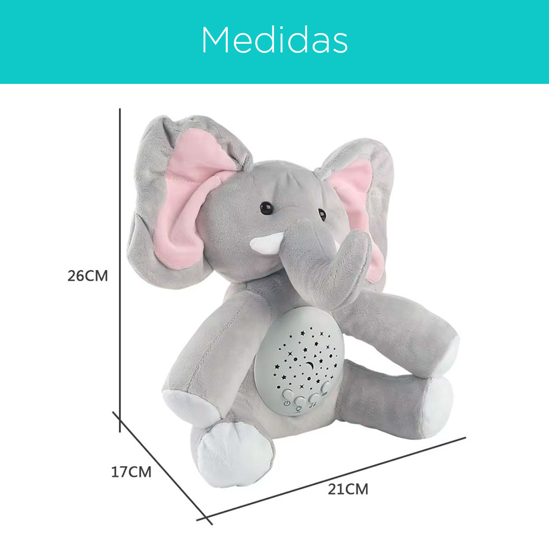 Peluche compañero de sueño con proyección y música, diseño adorable de elefante, con melodías relajantes y ruido blanco, fácil de limpiar, acompañante con luz nocturna