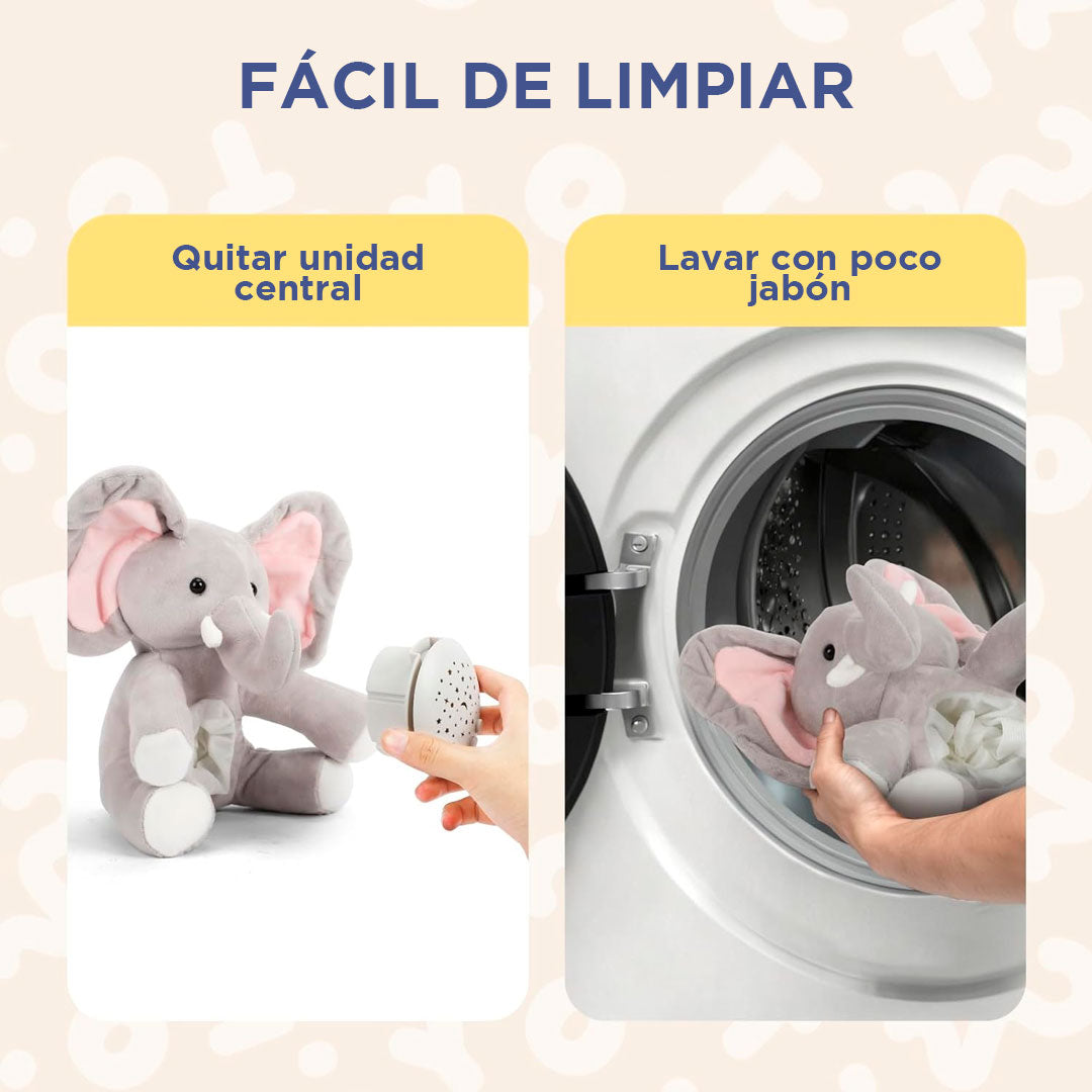Peluche compañero de sueño con proyección y música, diseño adorable de elefante, con melodías relajantes y ruido blanco, fácil de limpiar, acompañante con luz nocturna