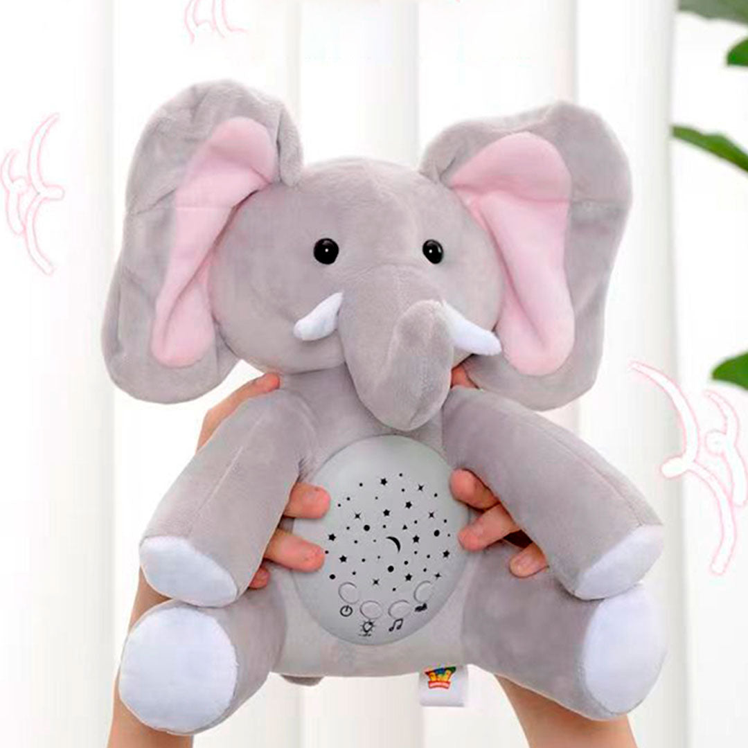 Peluche compañero de sueño con proyección y música, diseño adorable de elefante, con melodías relajantes y ruido blanco, fácil de limpiar, acompañante con luz nocturna