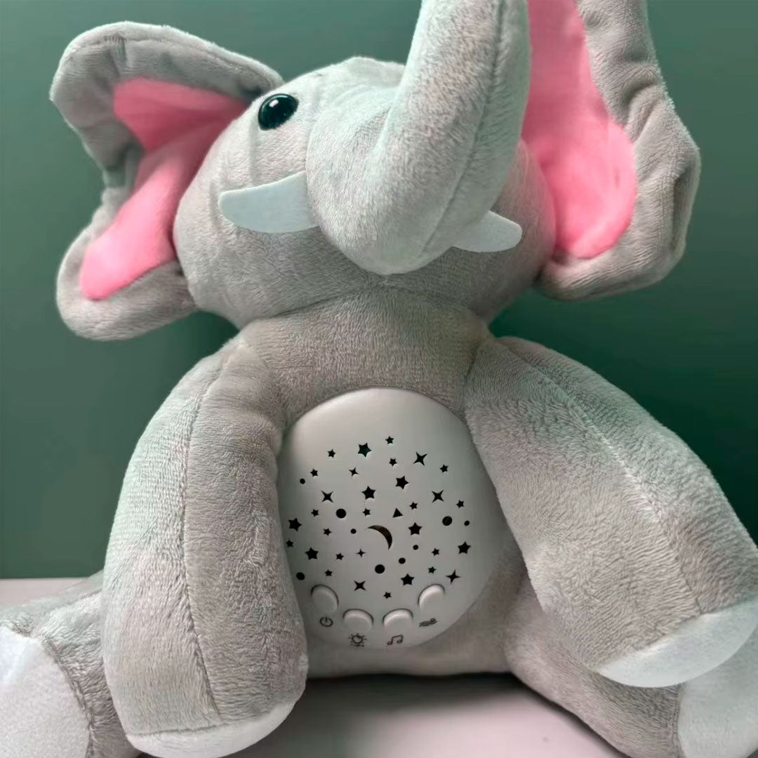 Peluche compañero de sueño con proyección y música, diseño adorable de elefante, con melodías relajantes y ruido blanco, fácil de limpiar, acompañante con luz nocturna
