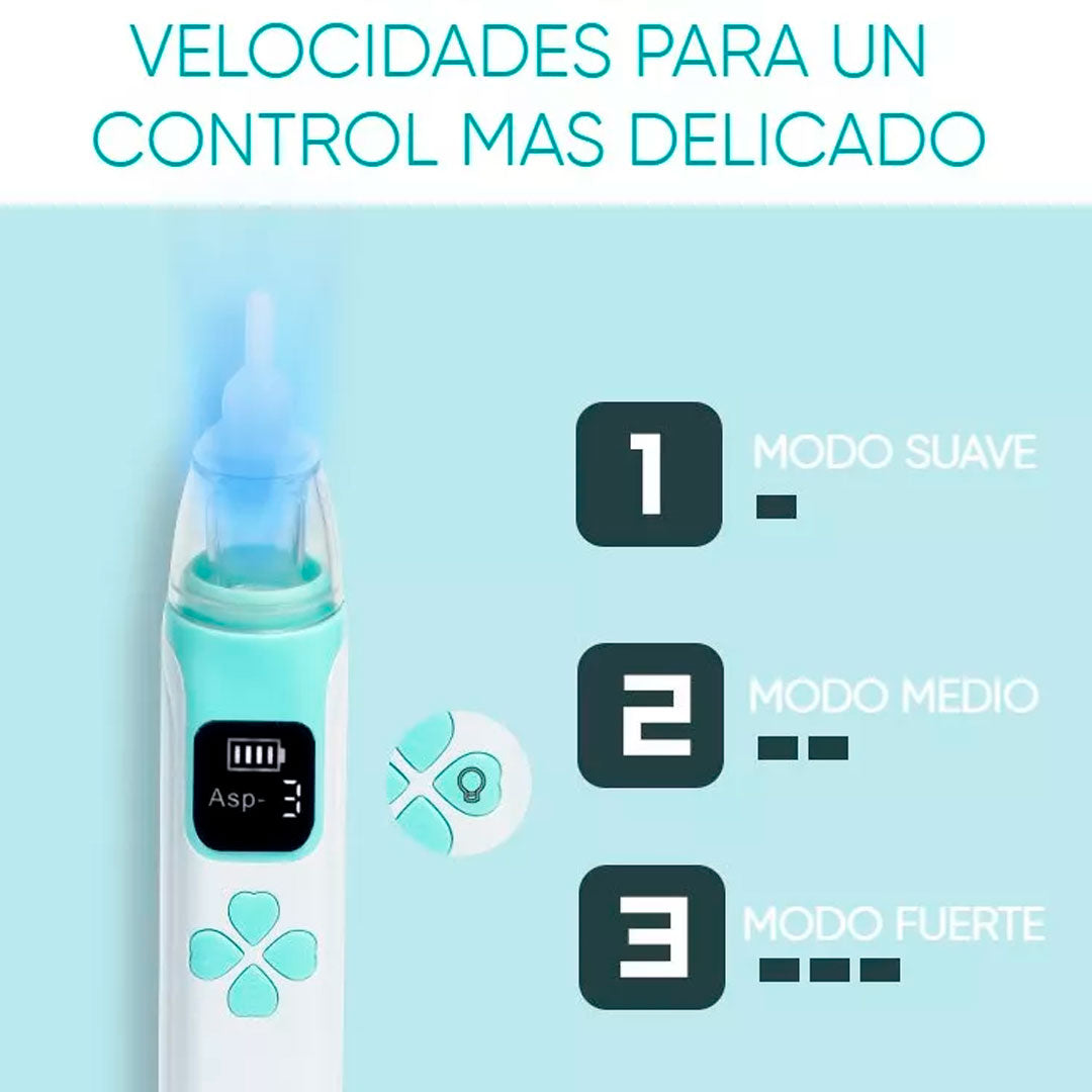 Aspirador nasal eléctrico para bebé, limpiador de nariz eléctrico recargable, con ajuste de velocidades y función a bajo nivel de ruido