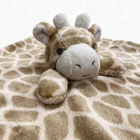 Mantita de apego para bebé de peluche suave con cabecita de animalito, disponible en varios diseños