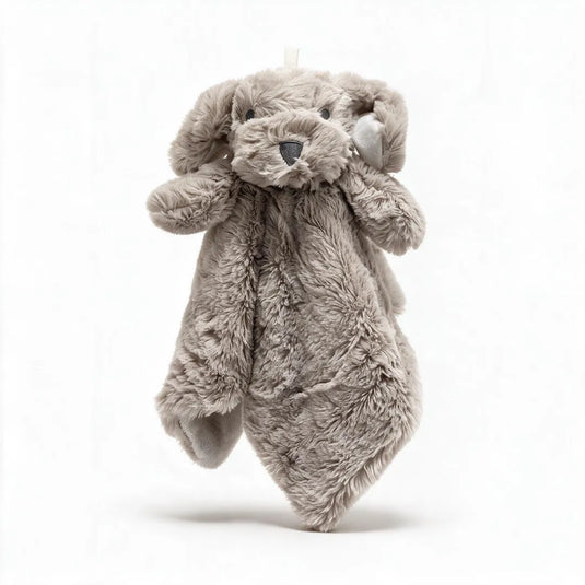 Mantita de apego para bebé de peluche suave con cabecita de animalito, disponible en varios diseños