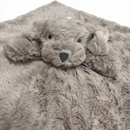 Mantita de apego para bebé de peluche suave con cabecita de animalito, disponible en varios diseños