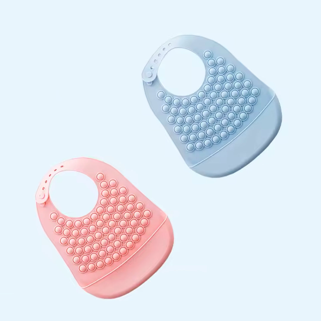 Babero de silicona estilo Pop-It con recolector, ajustable y completamente libre de BPA