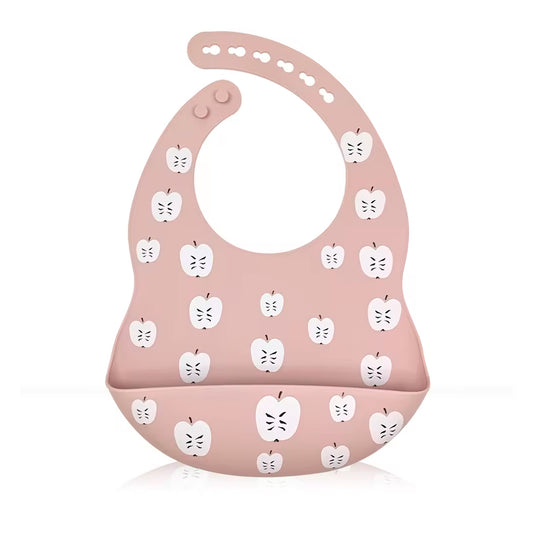 Babero recolector ajustable en silicona, grado alimenticio libre de BPA, con diseño estampado