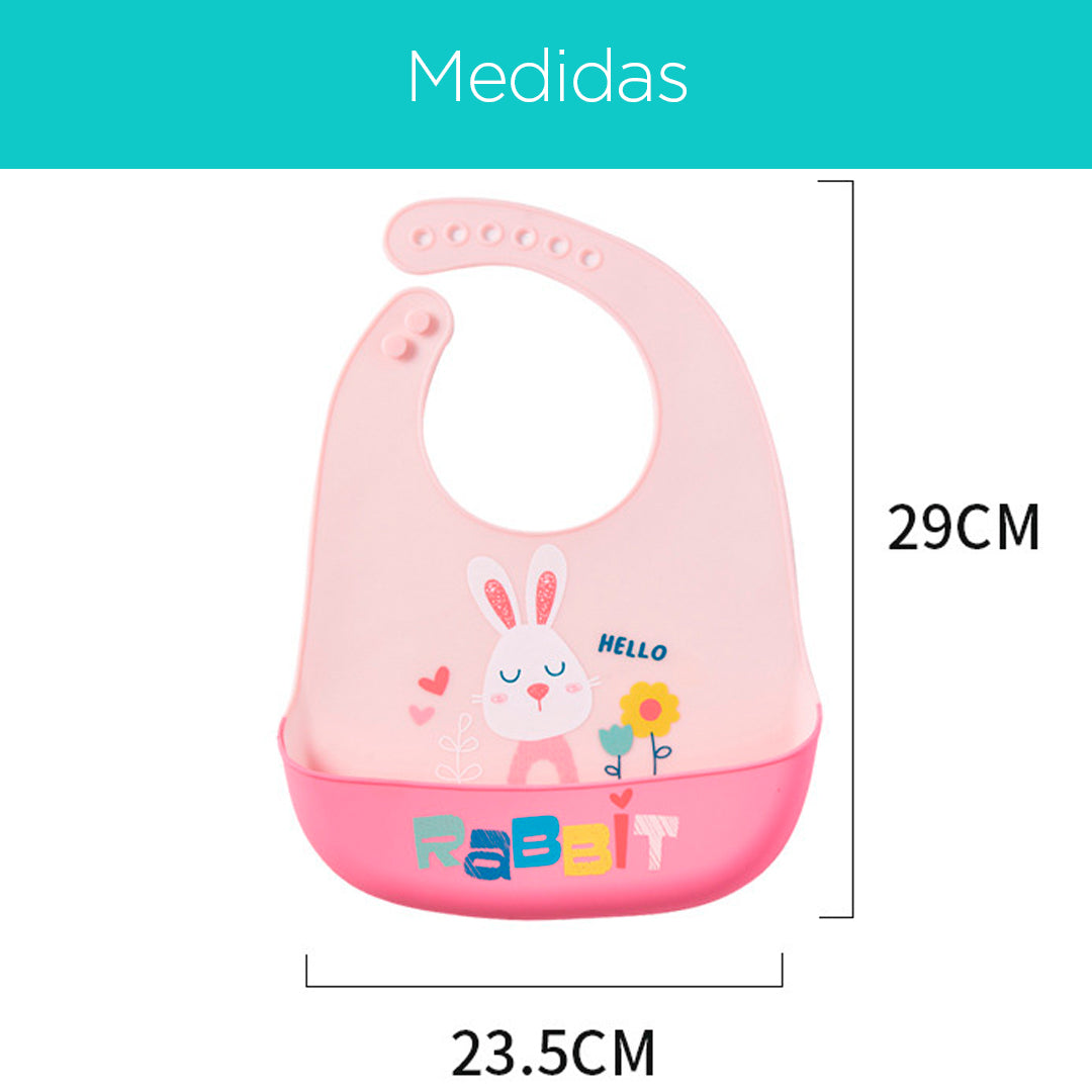 Babero en silicona ajustable, libre de BPA en diseño de animales