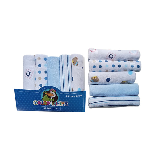 Paquete de babitas x10 piezas para bebé, toallitas de algodón suave y absorbente - Color&Life