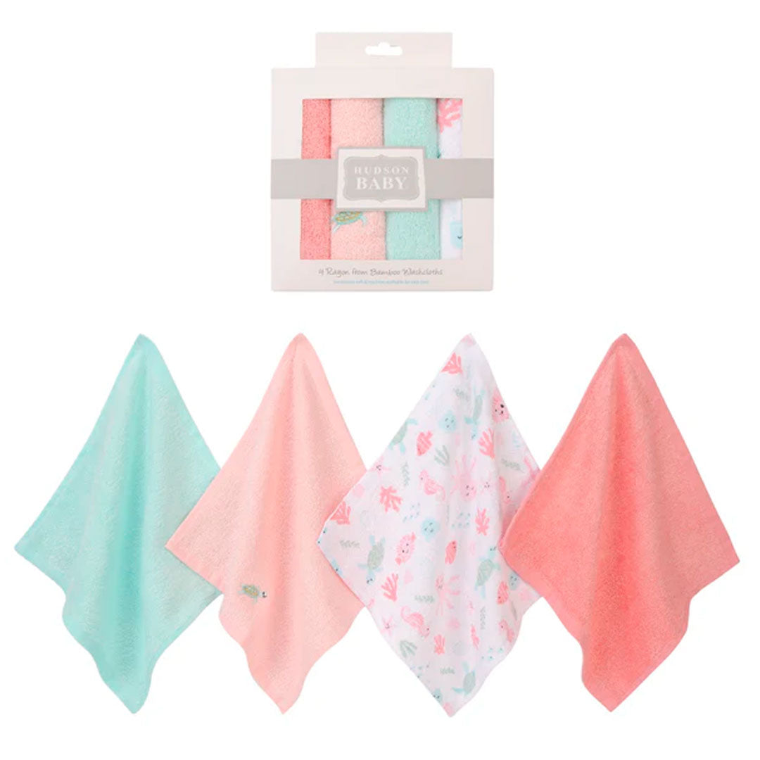 Set en caja de babitas en algodón x4 unidades, paquete de toallitas de diferentes colores y diseños para bebés, hechas en material suave y absorbente, de tamaño ideal para llevar a todos lados - Hudson Baby