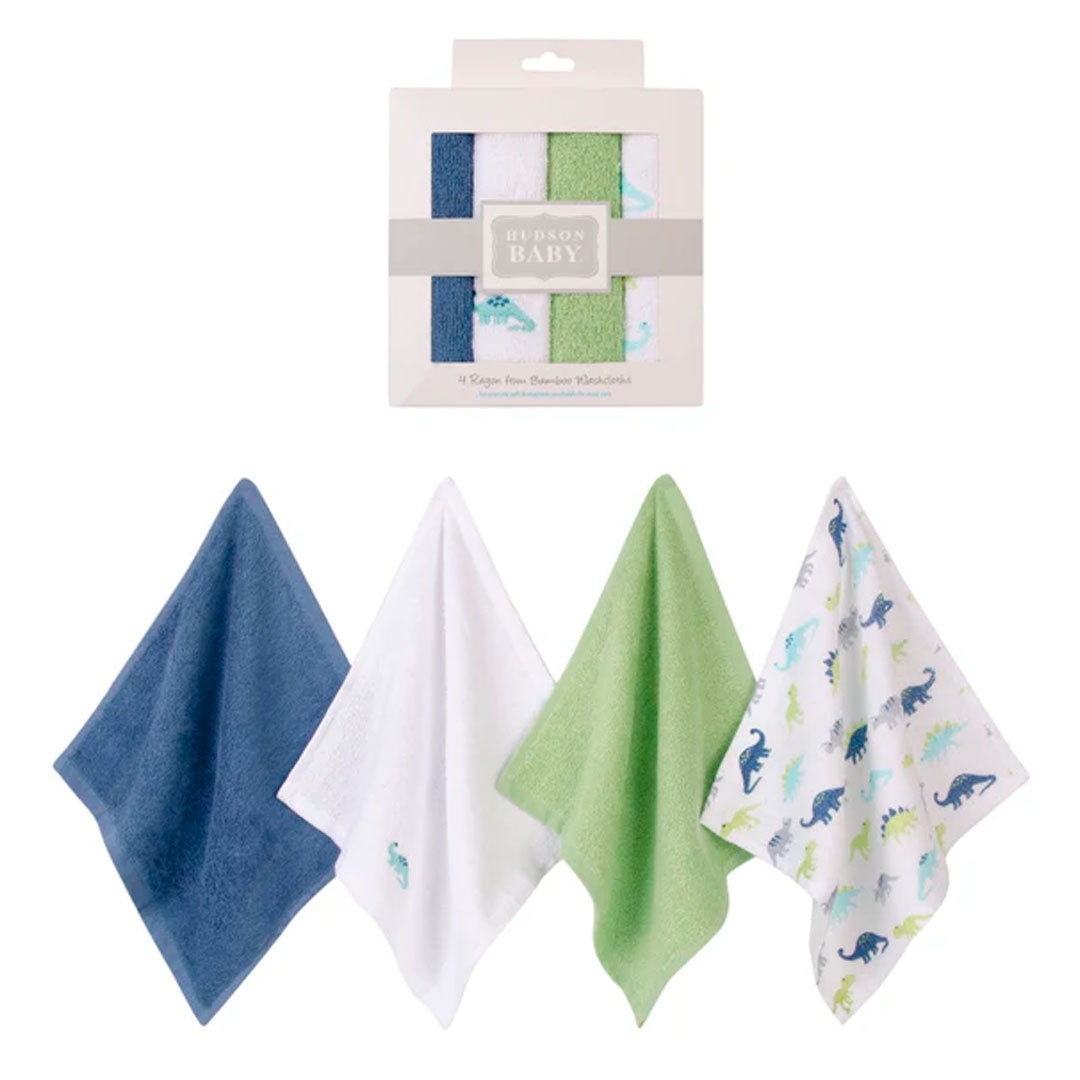 Set en caja de babitas en algodón x4 unidades, paquete de toallitas de diferentes colores y diseños para bebés, hechas en material suave y absorbente, de tamaño ideal para llevar a todos lados - Hudson Baby