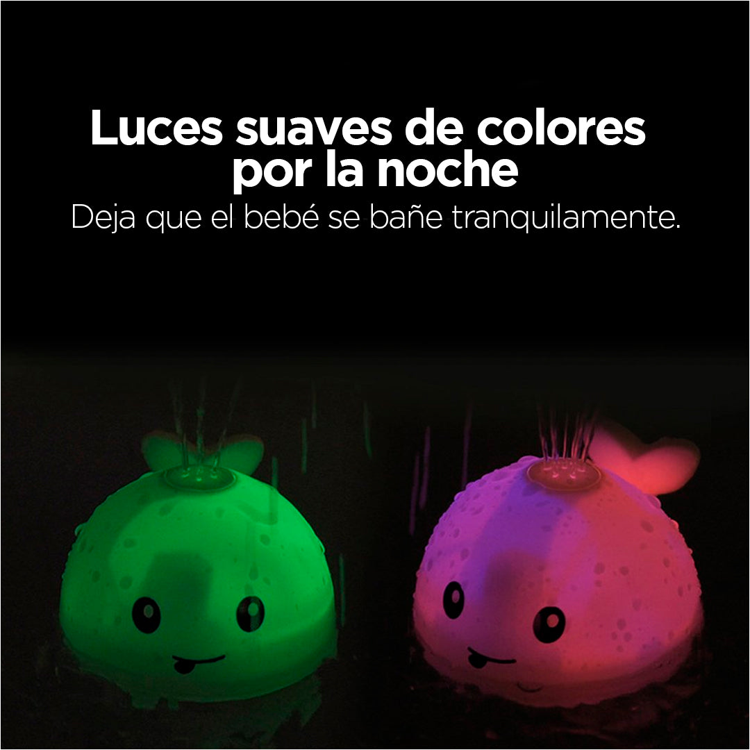 Juguete de baño flotante con luz y aspersor de agua en diseño de ballena colores neutros