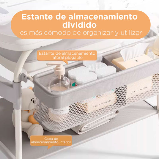 Bañera con soporte y cambiador para bebé, con puntos de soporte estable, almacenamiento para tener lo necesario a la mano, ruedas con bloqueo para facilitar el traslado y asegurar su estabilidad - Toimoys