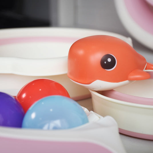 Combo de bañera plegable con accesorios para bebé, soporte para jabón, balde, regadera y gorro para el baño, plegado compacto para facilitar su guardado, con soporte para el bebé, juguetes de bañera incluidos - Micobabys