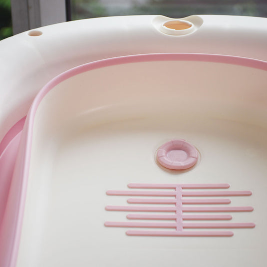 Combo de bañera plegable con accesorios para bebé, soporte para jabón, balde, regadera y gorro para el baño, plegado compacto para facilitar su guardado, con soporte para el bebé, juguetes de bañera incluidos - Micobabys