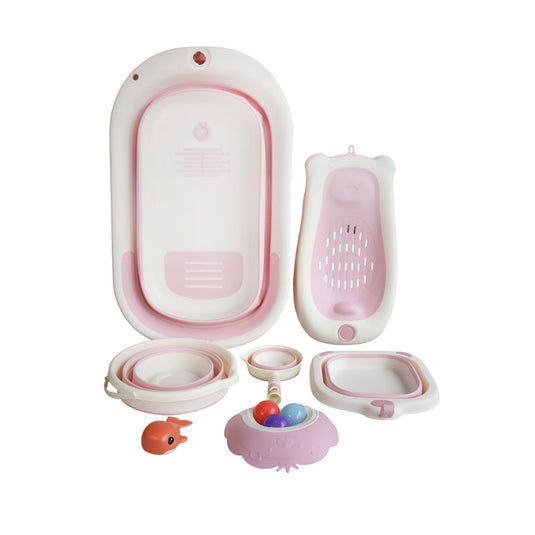 Combo de bañera plegable con accesorios para bebé, soporte para jabón, balde, regadera y gorro para el baño, plegado compacto para facilitar su guardado, con soporte para el bebé, juguetes de bañera incluidos - Micobabys