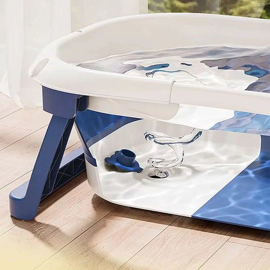 Bañera orejitas de oso con sistema de plegado y almohadilla, con termómetro incluido, almohadilla ajustable a la bañera, sistema de plegado solo de las patas o la bañera completa en tres partes, tapón de desagüe, patas antideslizantes