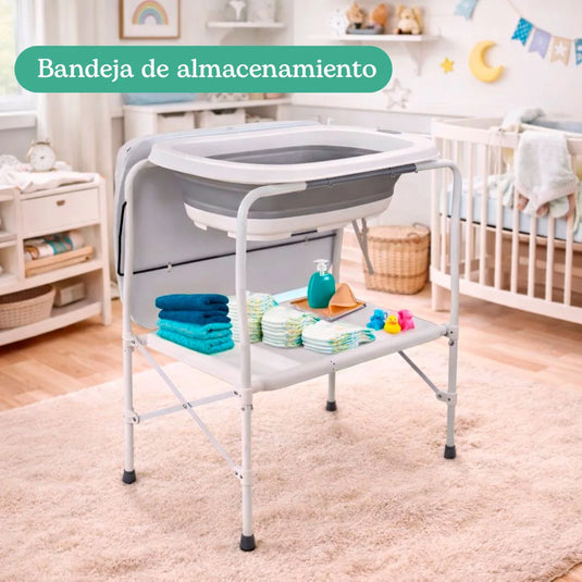 Bañera alta con sistema de plegado, canasta y cambiador