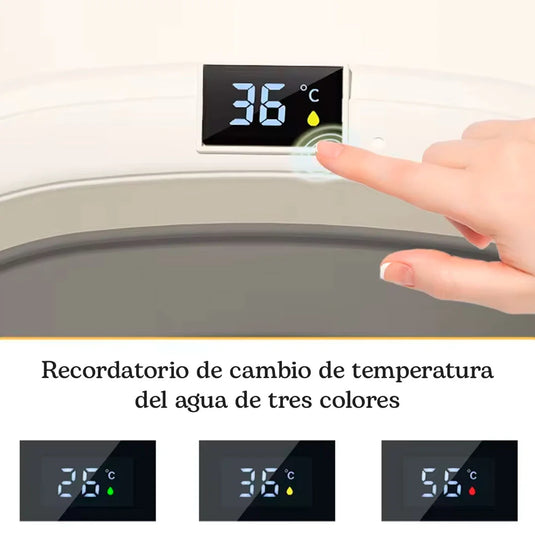 Bañera plegable con soporte + 3 accesorios, termómetro incluido en la bañera, sistema de plegado de bañera y soporte para ahorrar espacio, balde plegable, soporte interior para facilitar el baño