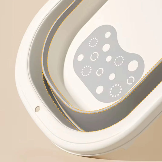 Bañera plegable con soporte + 3 accesorios, termómetro incluido en la bañera, sistema de plegado de bañera y soporte para ahorrar espacio, balde plegable, soporte interior para facilitar el baño