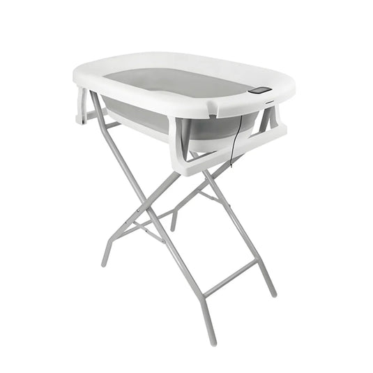 Bañera plegable con soporte + 3 accesorios, termómetro incluido en la bañera, sistema de plegado de bañera y soporte para ahorrar espacio, balde plegable, soporte interior para facilitar el baño