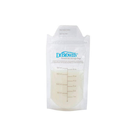Bolsas de almacenamiento x25 unidades con doble cierre, de 180ml o 6oz, con espacio para rotular, bolsas selladas y pre-esterilizadas para banco de leche - Dr Brown's
