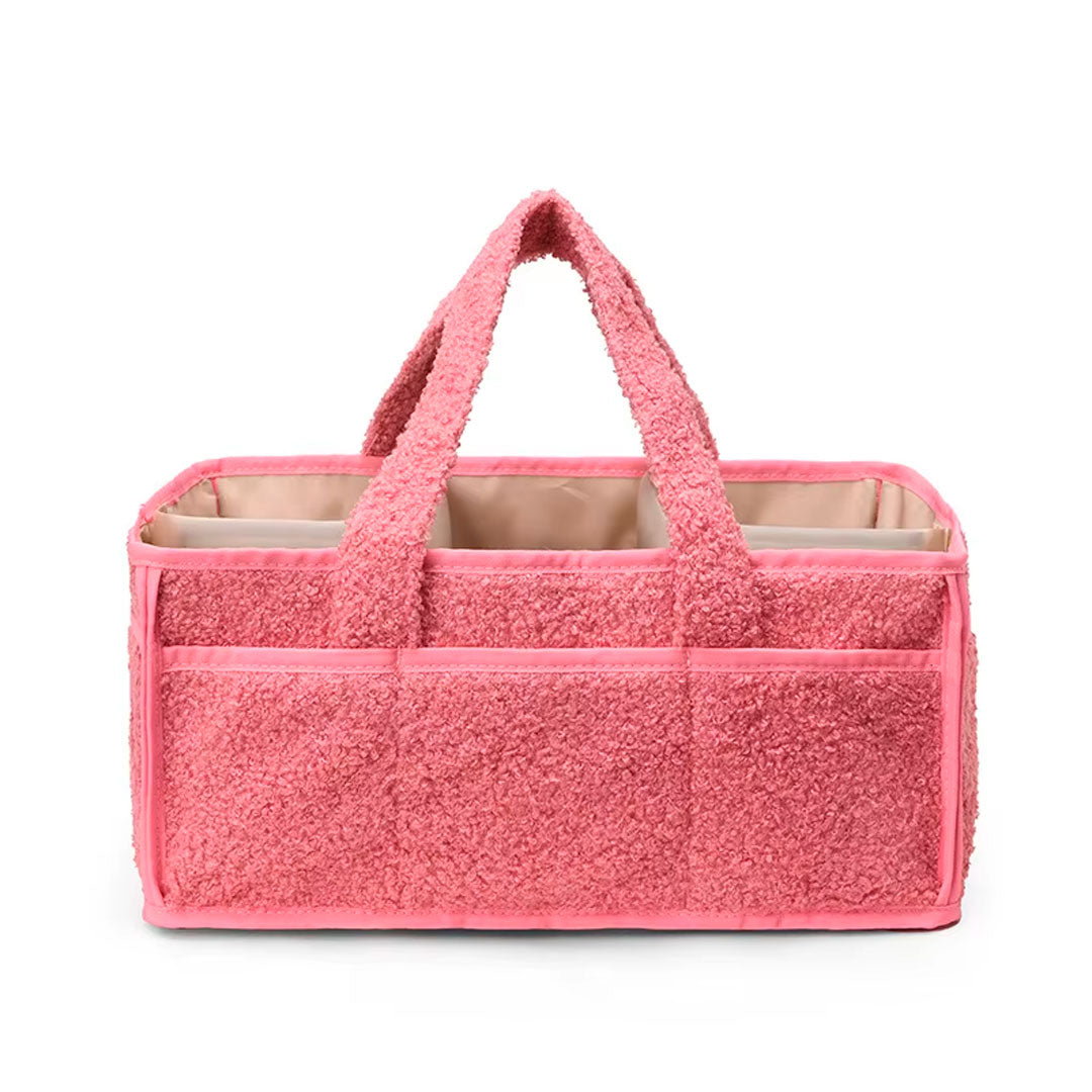 Bolso organizador de pañales para bebé, con compartimientos separados, asas para agarre fácil, hecho en felpa, ideal para diversos artículos del bebé